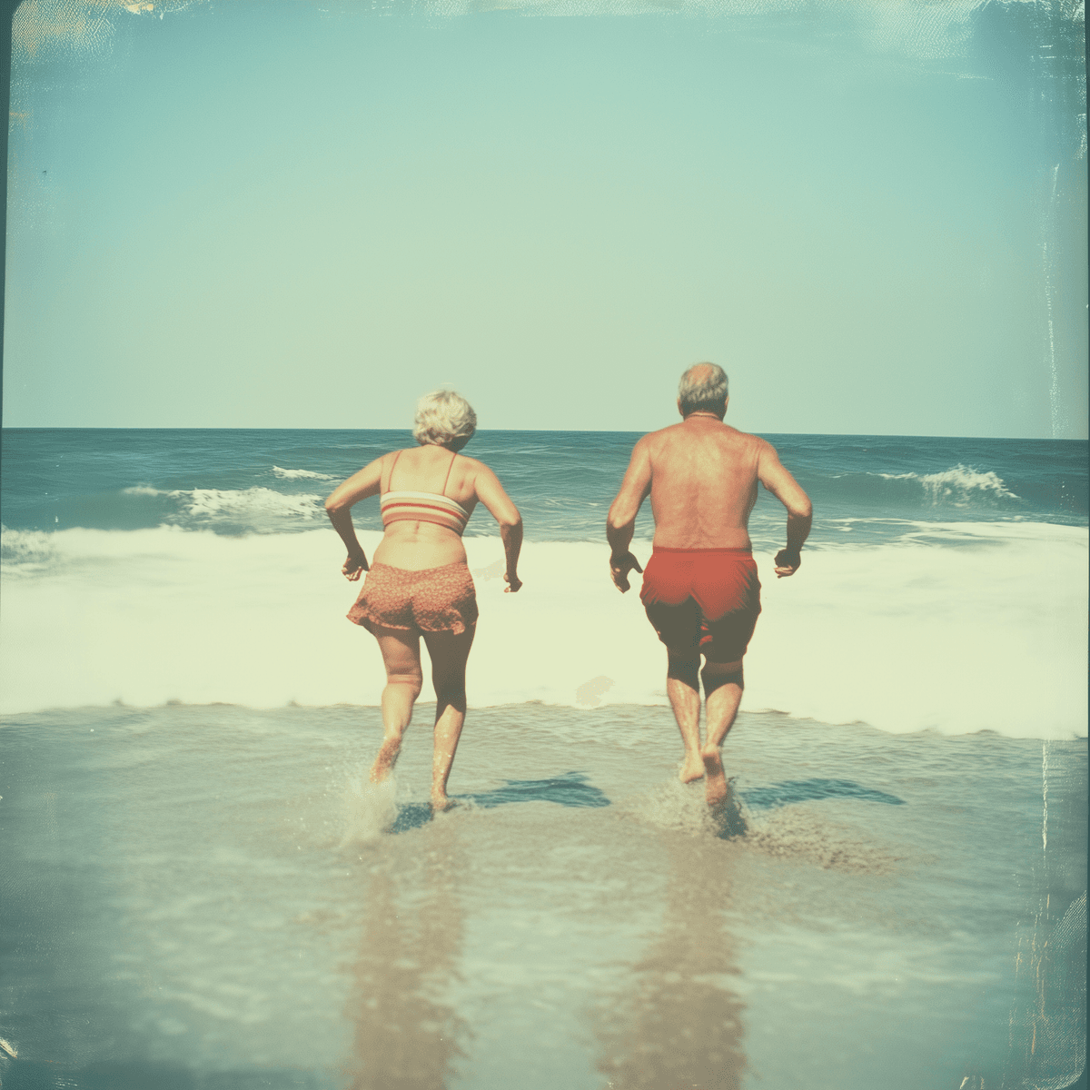 Older couple walking together on a beach