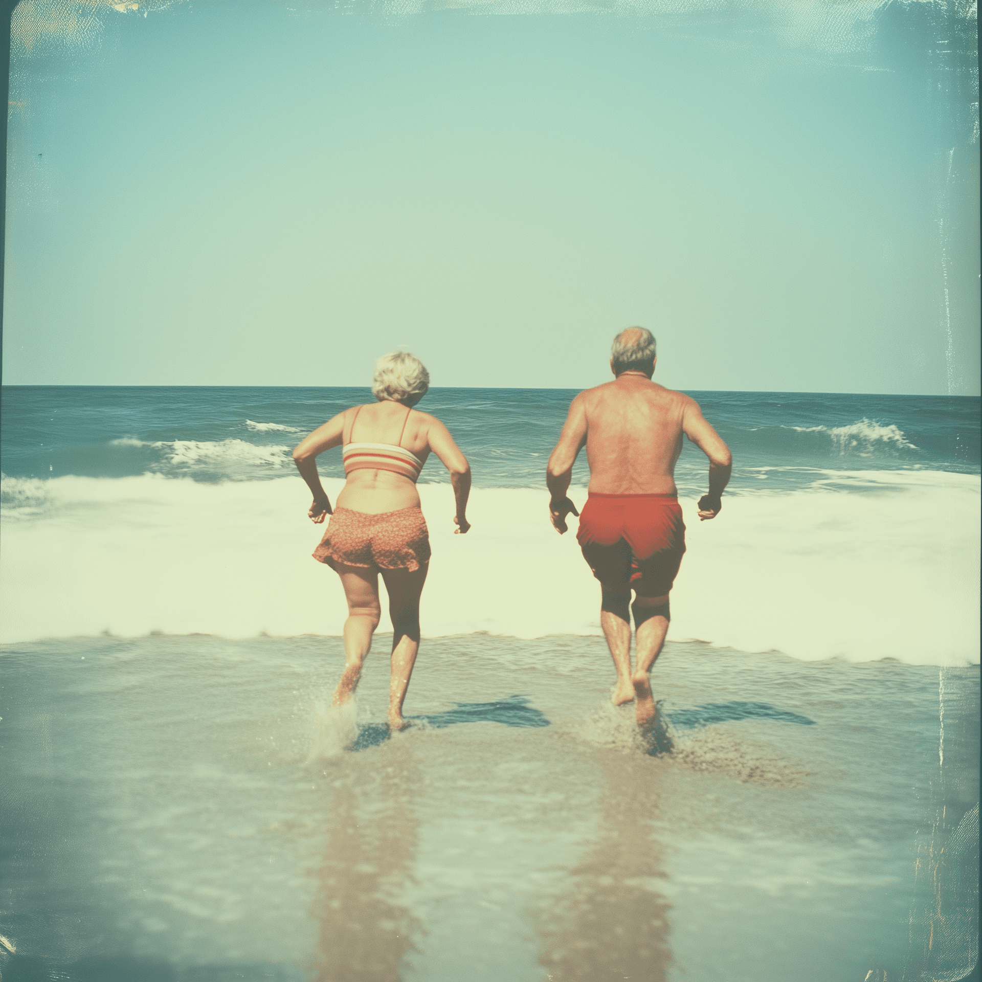 Older couple walking together on a beach