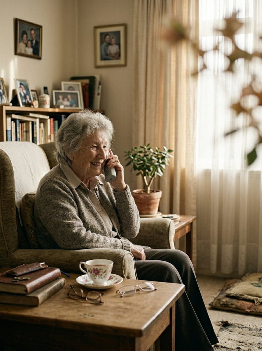 Parent and adult child sharing family stories